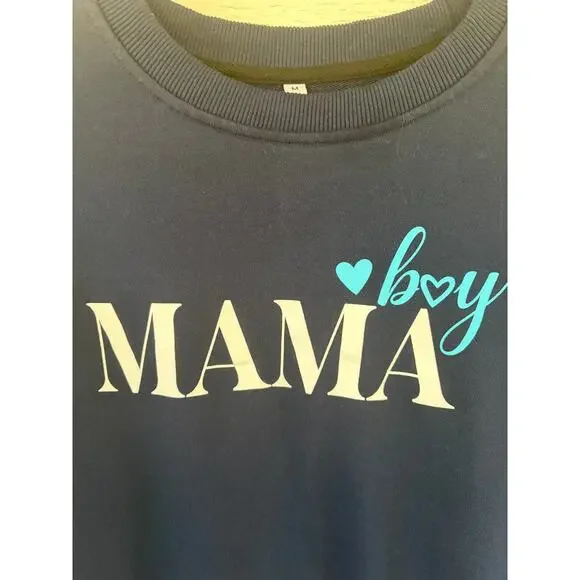Boy Mama Crewneck Sweatshirt Navy Blue Graphic Pullover Size Medium - Picture 3 of 5